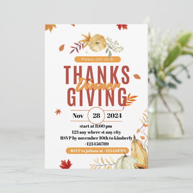 editable Thanksgiving Dinner Invitation , thankful (Standing Front)