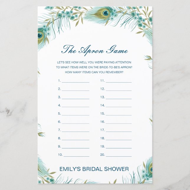 Editable The Apron Game Bridal Shower Game (Front)