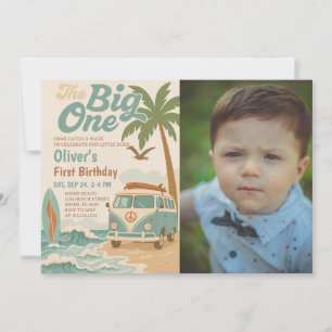 Editable The Big One Surfing 1st Birthday Invitation