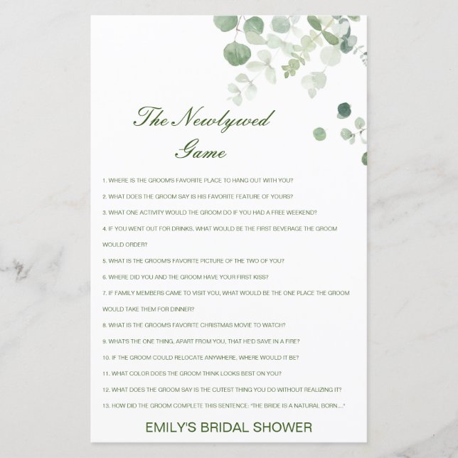 Editable The Newlywed Game, Who Knows Couple (Front)