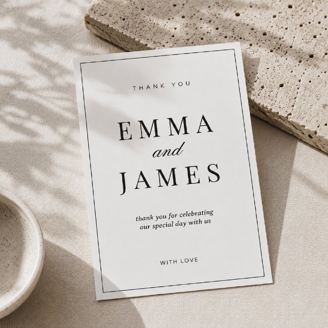 Editable Thin Border Minimal Thank You Card (Elegant thin border thank you card with timeless editorial wedding styling.)