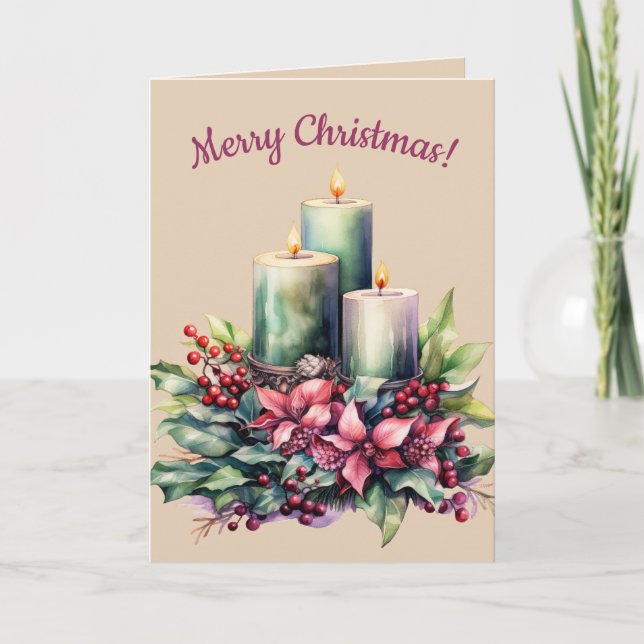 Editable Three Candles Christmas Card (Front)
