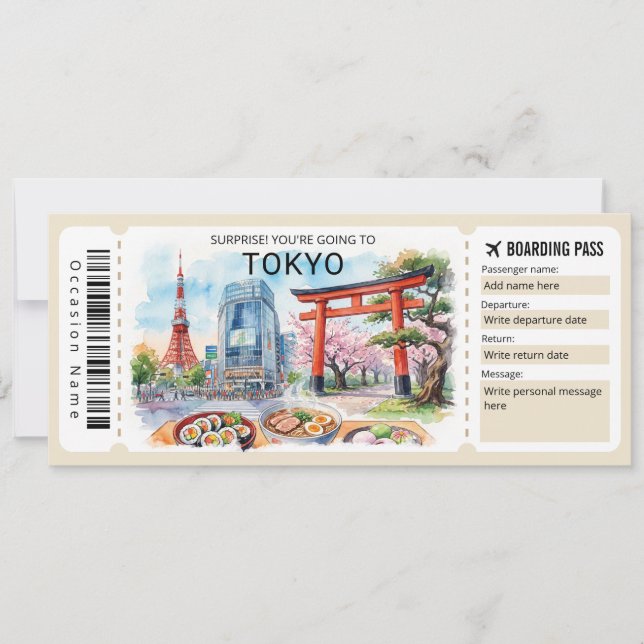Editable Tokyo Trip Boarding Pass Ticket Invitation (Front)