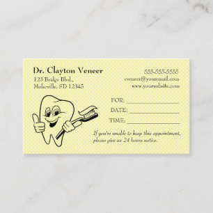 Editable Tooth Yellow Polka Dot Dental Appointment Business Card