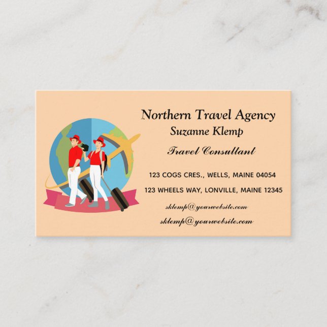 Editable Tourists With Luggage Travel Agent Business Card (Front)