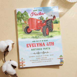 Editable Tractor Birthday Invitation Party