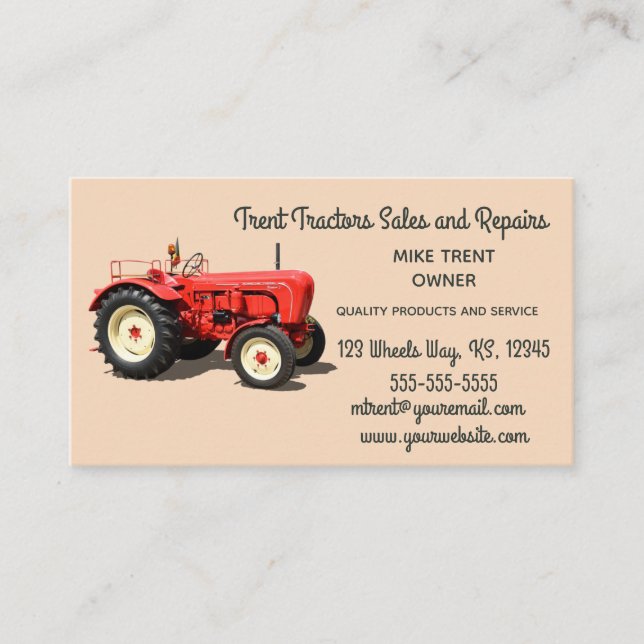 Editable Tractor Sales and Repairs Business Card (Front)