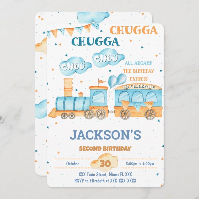 Editable Train Birthday Invitations (Front/Back)