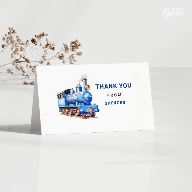 Editable Train Folded Birthday Thank You Card (Creator Uploaded)