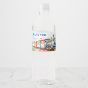 Editable Train Water Bottle Sign Birthday Label