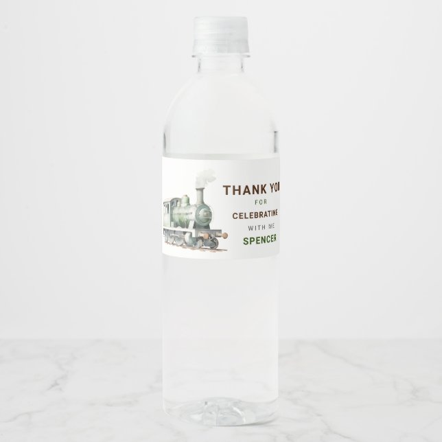 Editable Train Water Bottle Sign Birthday Water Bottle Label (Front)