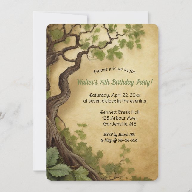 Editable Tree and Green Leaves Invitation (Front)