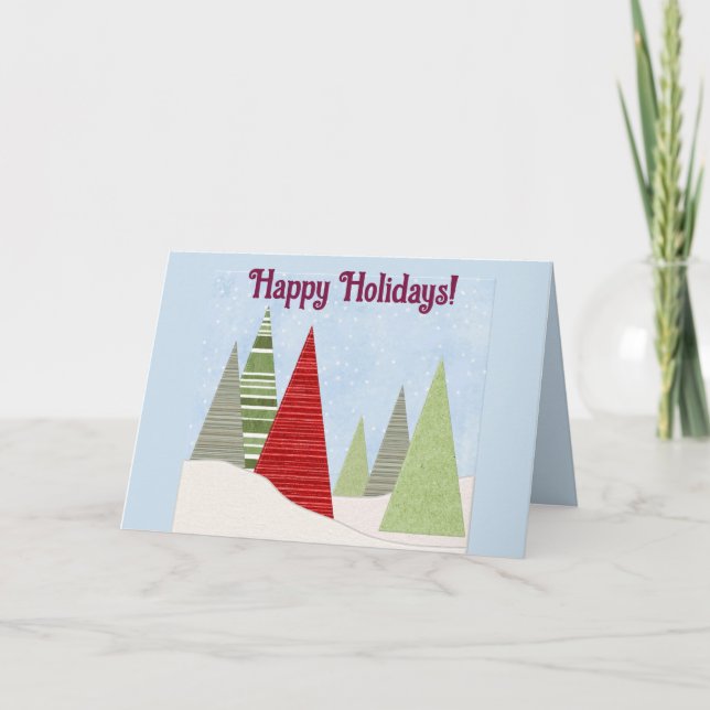 Editable Trees in Winter Christmas Happy Holidays Card (Front)