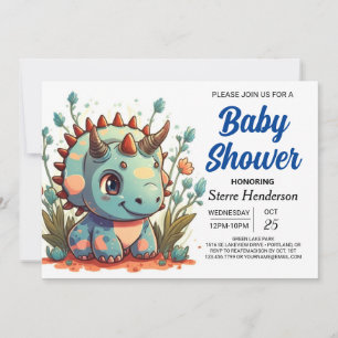 Editable Triceratops Dinosaur Boy Baby Shower Invitation