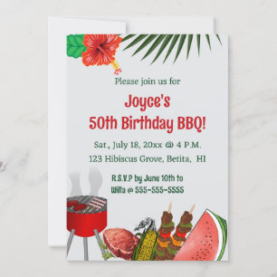 Editable Tropical Birthday BBQ Party Invitation