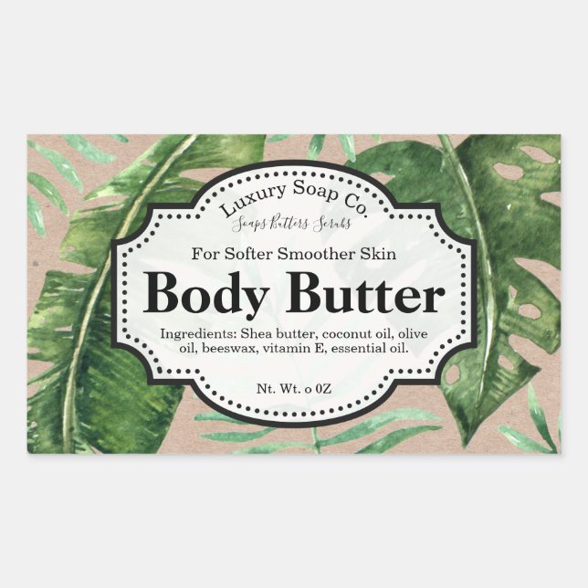 Editable Tropical Kraft Body Butter Label (Front)