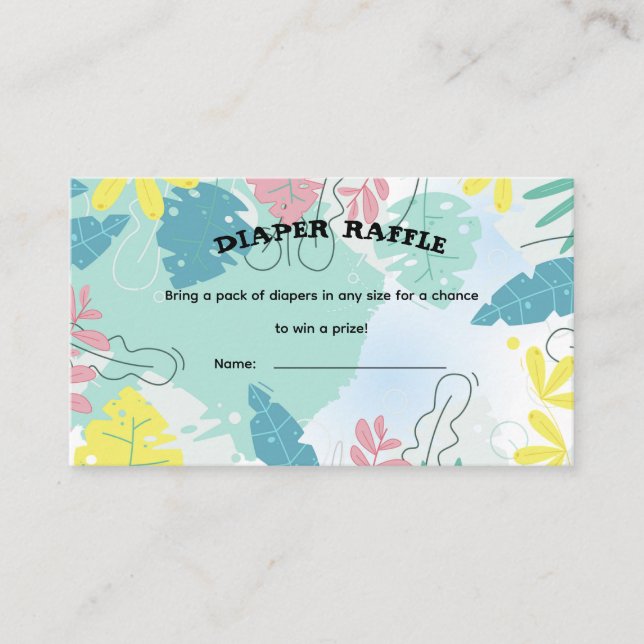 Editable Tropical Leaves Diaper Raffle Enclosure Card (Front)