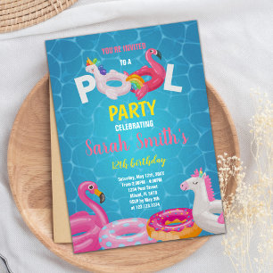 Editable Tropical Summer Swim Party Invite
