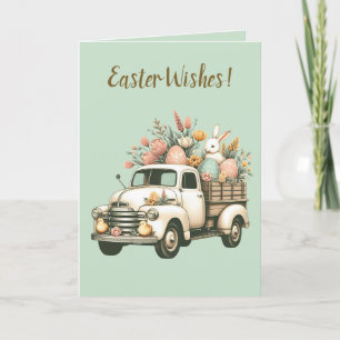 Editable Truck With Bunny Eggs and Flowers Easter Card