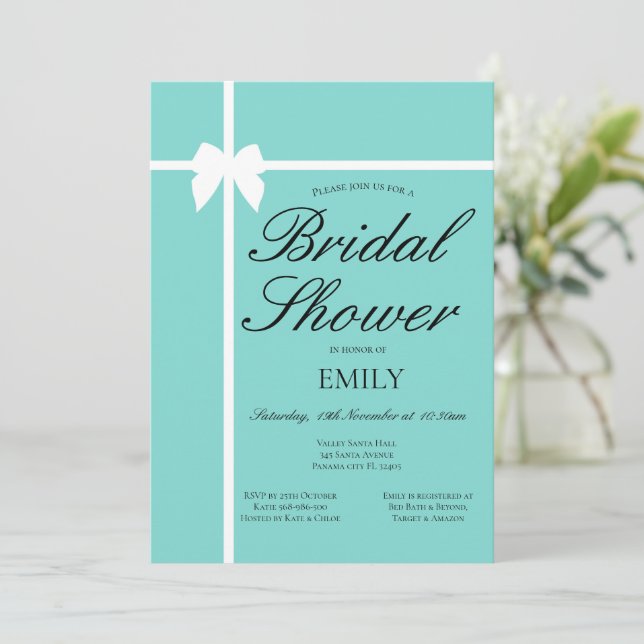 Editable turquoise Bridal Shower, Baby Shower Invitation (Standing Front)