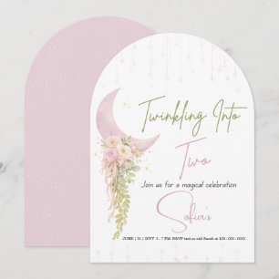 Editable Twinkling Into Two Moon & Stars Birthday  Invitation