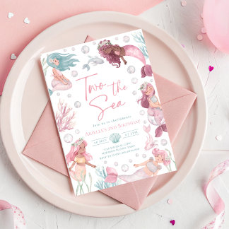 Editable Two The Sea Mermaid Invite 