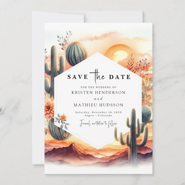 Editable Typography Cactus Wedding Save The Date (Front)