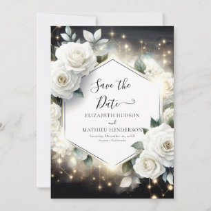 Editable Typography White Roses Wedding Save The Date