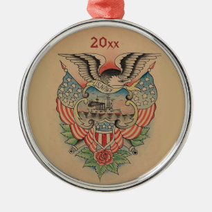 Editable U.S. Navy Tattoo Design Metal Tree Decoration