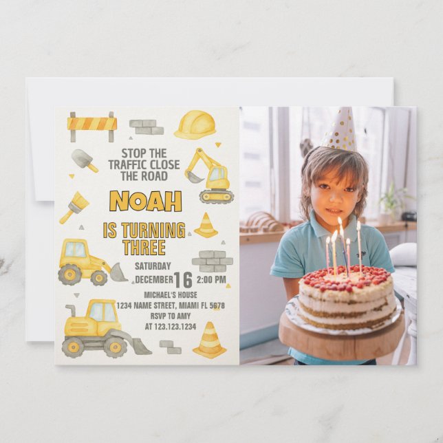 Editable Under Construction Birthday Invite (Front)