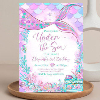 Editable Under the Sea Purple Teal Little Mermaid  Invitation