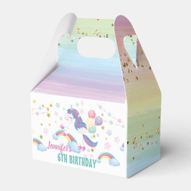 Editable Unicorn Birthday Party Personalised Text Favour Box (Front Side)