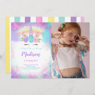 Editable Unicorn Birthday Party Photo Invitation