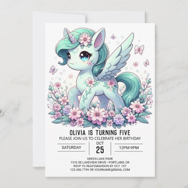 Editable Unicorn Digital Birthday Invitation (Front)