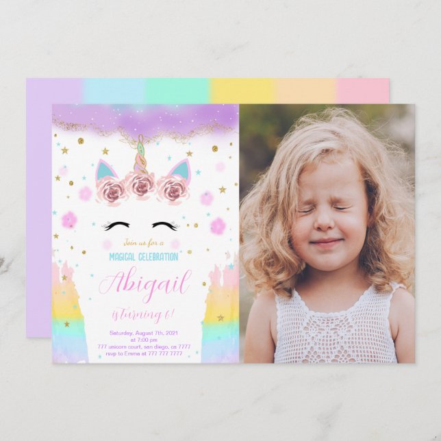 Editable Unicorn Photo Invitation (Front/Back)