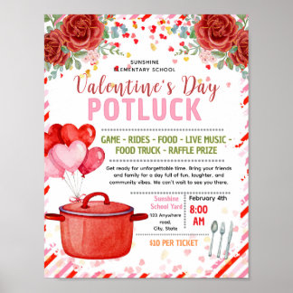 Editable valentine potluck fundraiser flyer poster