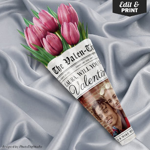 Editable Valentines Day Newspaper Flower Bouquet Wrapping Paper Sheet