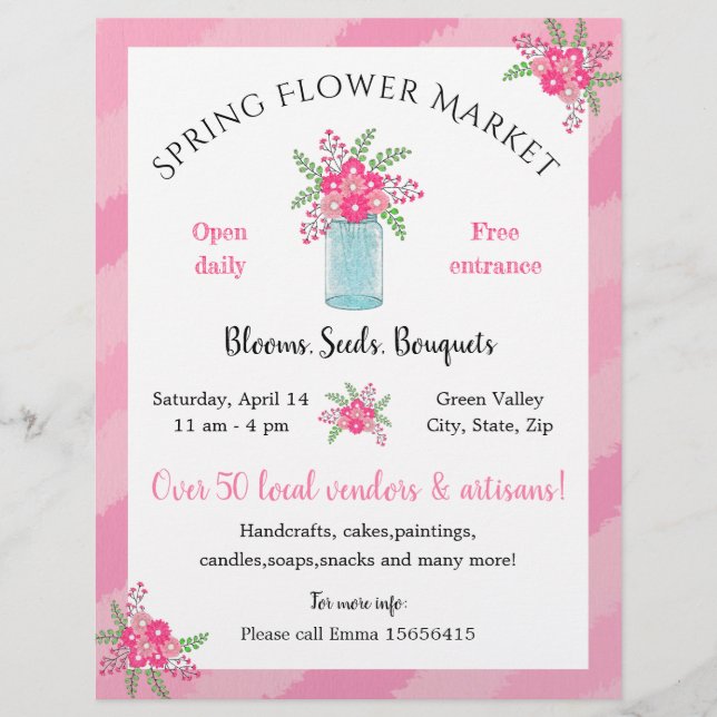 editable vendor Spring flower Market pink fun Flyer (Front)
