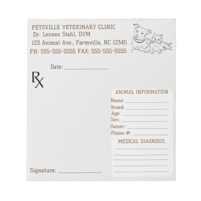 Editable Veterinary Dog and Cat Prescription  Notepad (Front)
