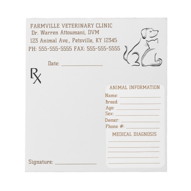 Editable Veterinary Prescription  Notepad (Front)