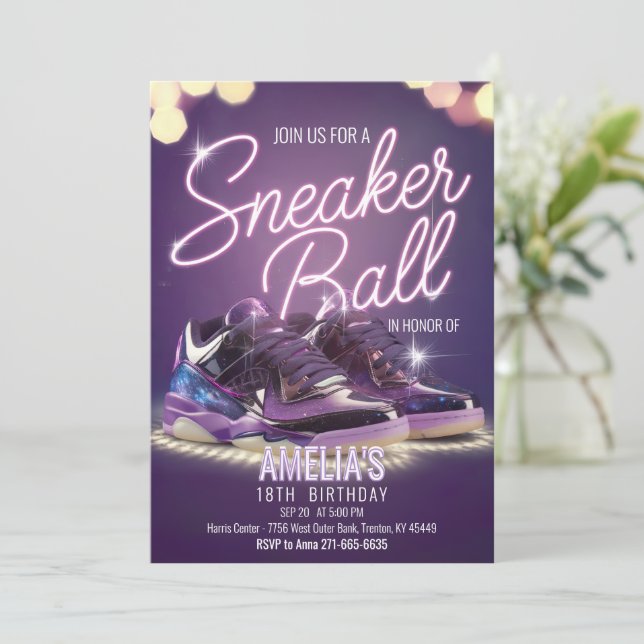 Editable Vibrant Sneaker Ball Birthday Party Invitation (Standing Front)