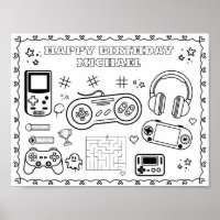 Editable video game Birthday colouring mat