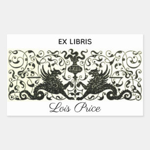 Editable Vintage Dragon Ornamental Bookplate Rectangular Sticker