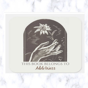 Editable Vintage Edelweiss Bookplate Square Sticker