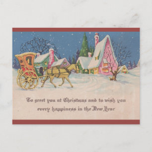 Editable Vintage Horse and Carriage Christmas Postcard