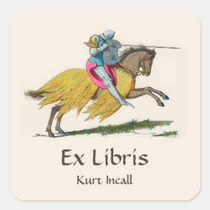 Editable Vintage Knight on a Horse Bookplate Square Sticker