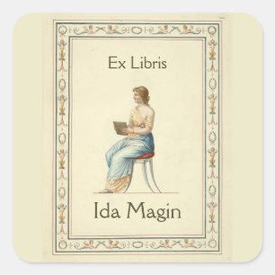 Editable Vintage Lady on a Stool Bookplate Square Sticker