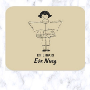 Editable Vintage Little Girl Reading Bookplate Square Sticker