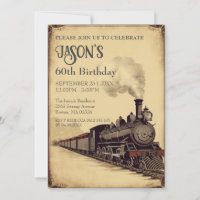Editable Vintage Locomotive Birthday Invitation