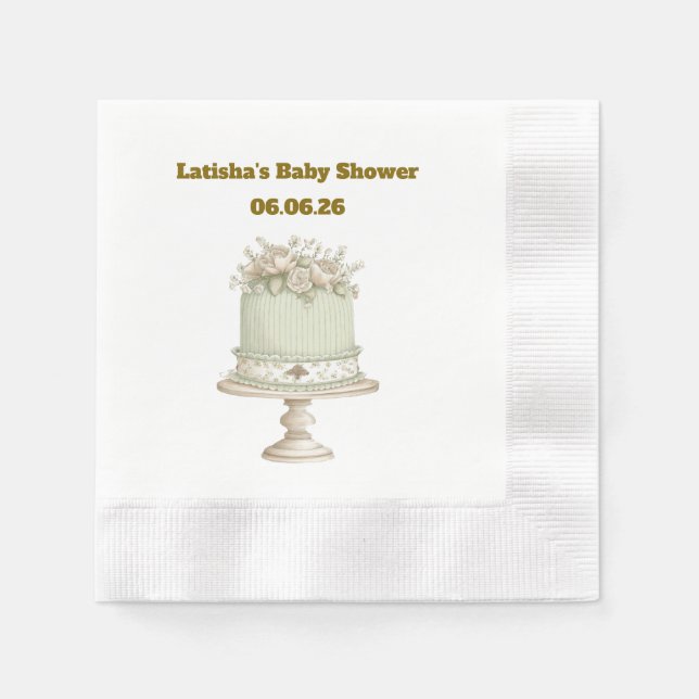 Editable Vintage Neutral Baby Shower  Napkin (Front)